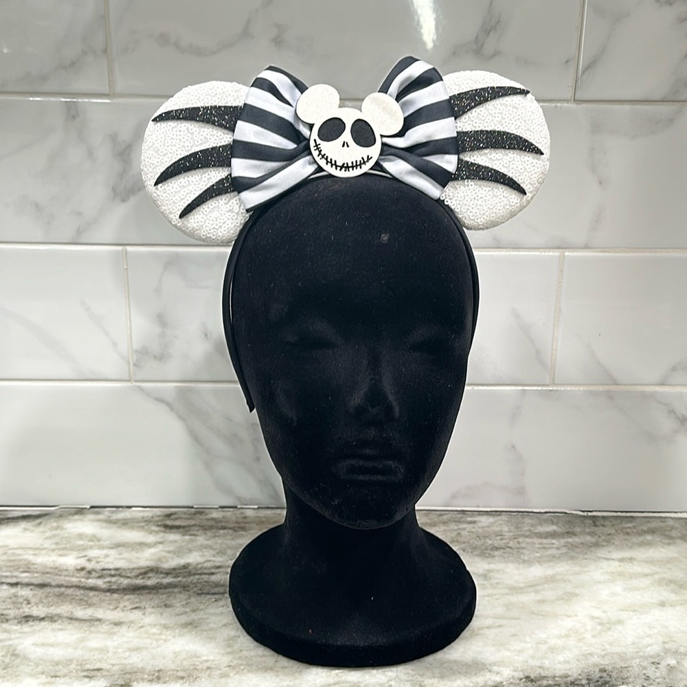 Mickey as Jack Skellington Minnie Mouse Sequin Ears Bow Headband NBC NEW